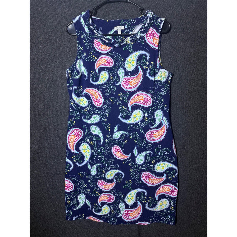 Talbots LP Blue Paisley Sleeveless Cotton Dress Stretchy Coastal Summer Resort